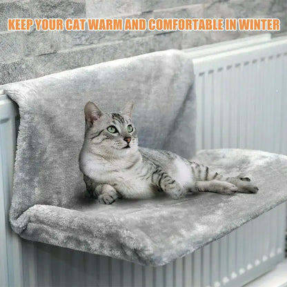 Grey collapsible cat hammock bed hanging radiator cradle by TrendyPet's Zone, designed for cozy feline comfort and easy storage.