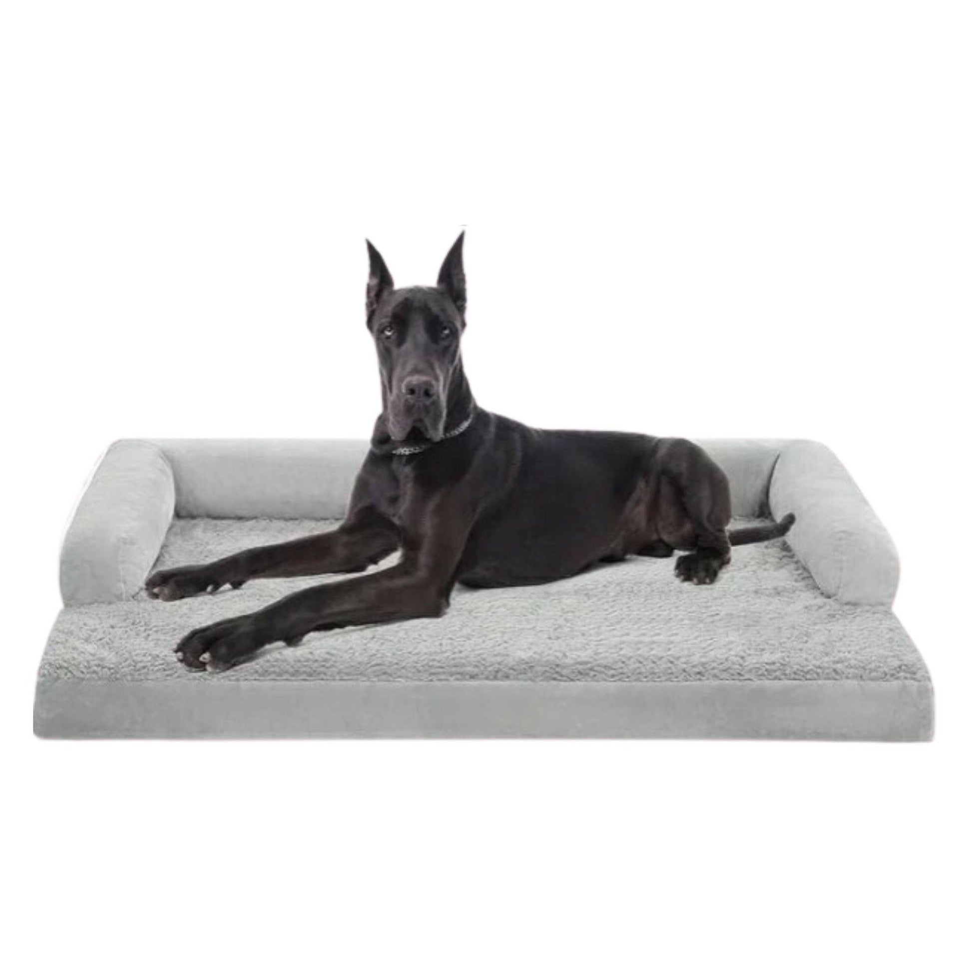 Grey White Memory Foam Orthopedic Dogs Beds with Bolsters, Removable Washable Cover, Nonskid Bottom, XXL Size 53.0" x 42.0" x 8.0" TRENDYPET'S ZONE