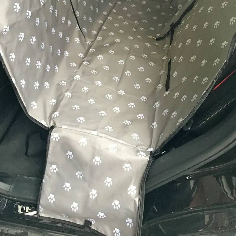Grey White Paw Dog Carriers Waterproof Rear Back Pet Dog Car Seat Cover Hammock Protector with Safety Belt Transporting - TrendyPet's Zone