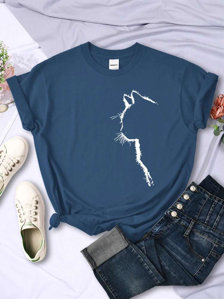 Haze Blue Cat Funny Printed Women T-Shirt Fashion Casual Short Sleeve O-Neck Tee Clothing Summer Tops - TrendyPet's Zone