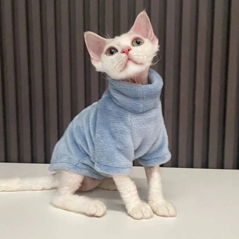 Haze Blue Turtleneck Sweater Coat Hairless Cat Winter Cloth - TrendyPet's Zone