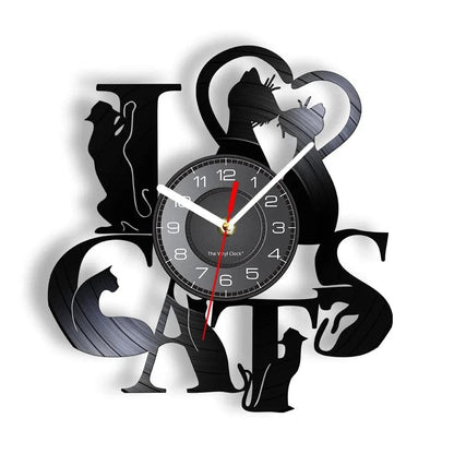 I Love Cats Wall Art (LED) Silhouette Kitten Cat Home Decor Wall Clock Black Kitty Vinyl Record Clock Cat Pet Lover - TrendyPet's Zone