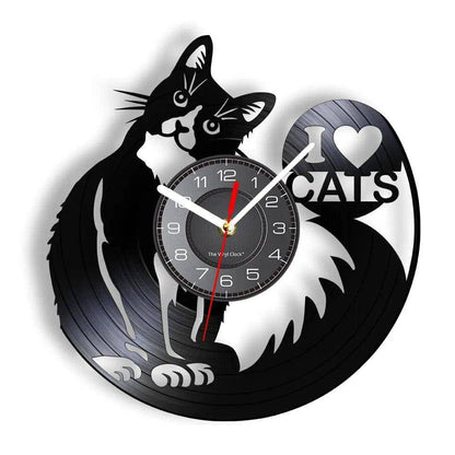 I Love Cats Wall Art (WITHOUT LED) Silhouette Kitten Cat Home Decor Wall Clock Black Kitty Vinyl Record Clock Cat Pet Lover TRENDYPET'S ZONE