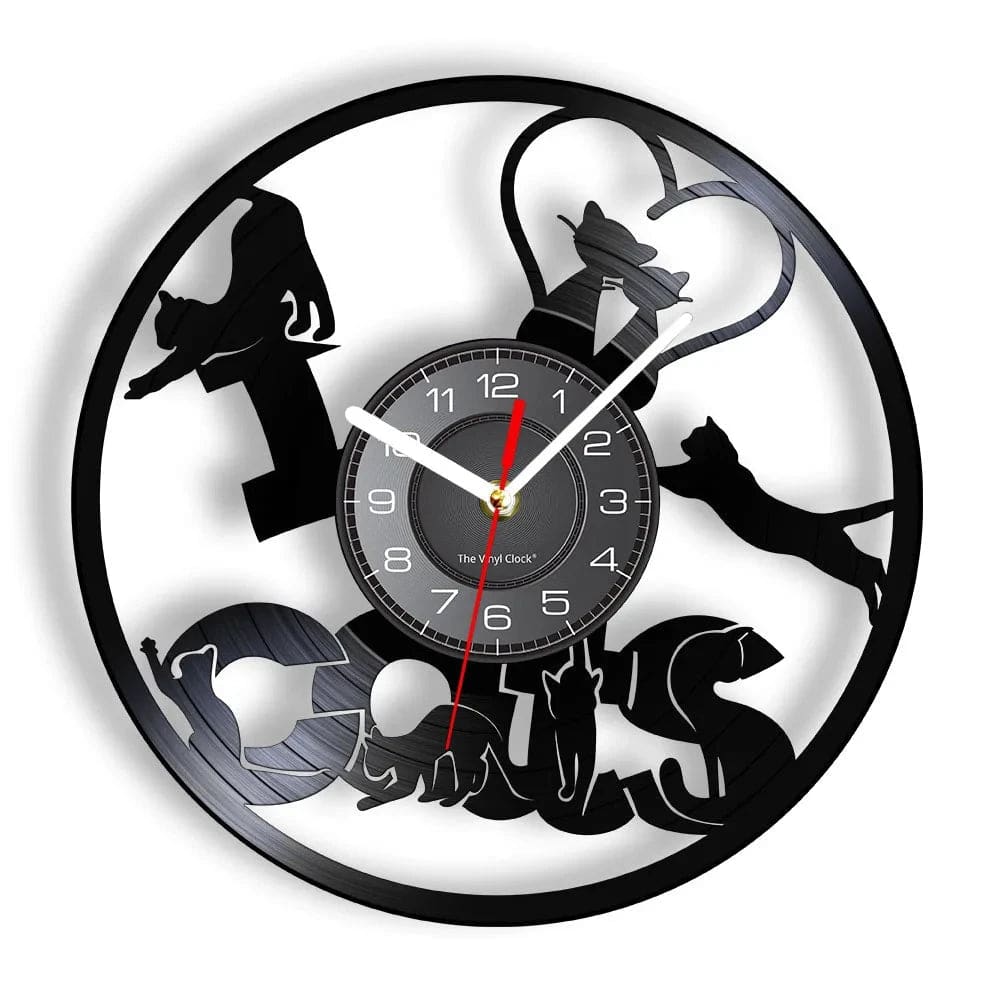 I Love Cats Wall Art (WITHOUT LED) Silhouette Kitten Cat Home Decor Wall Clock Black Kitty Vinyl Record Clock Cat Pet Lover TRENDYPET'S ZONE