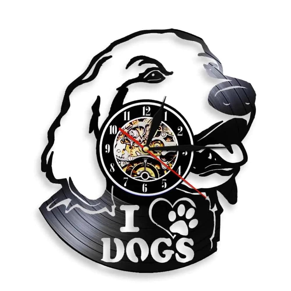 I Love Dog Labrador Head Silhouette 3D Wall Lovely Dog Puppy Vinyl Record (WITHOUT LED) Wall Time Clock Unique Gift For Dog Lovers TRENDYPET'S ZONE
