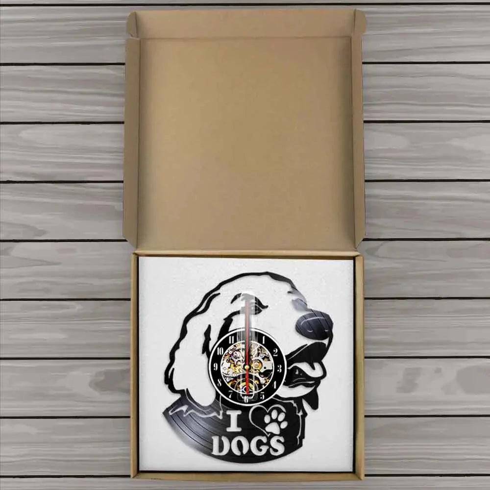 I Love Dog Labrador Head Silhouette 3D Wall Lovely Dog Puppy Vinyl Record (WITHOUT LED) Wall Time Clock Unique Gift For Dog Lovers TRENDYPET'S ZONE