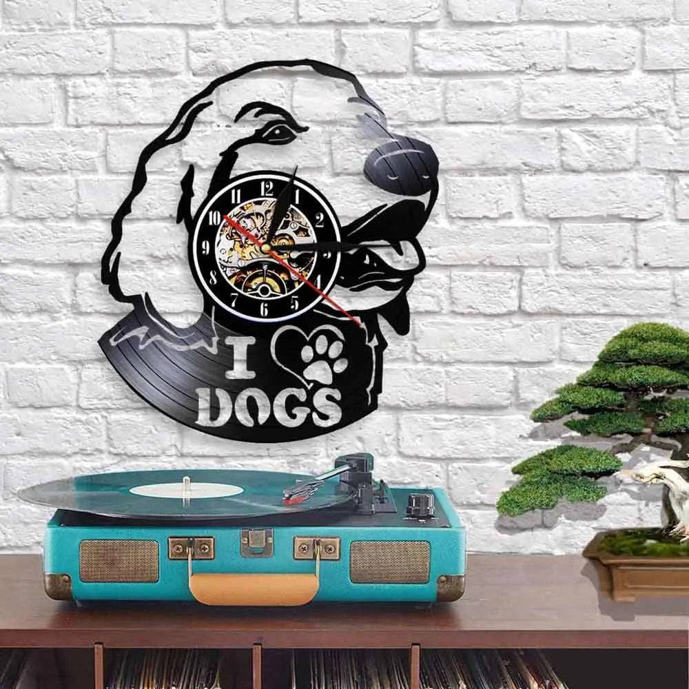 I Love Dog Labrador Head Silhouette 3D Wall Lovely Dog Puppy Vinyl Record (WITHOUT LED) Wall Time Clock Unique Gift For Dog Lovers TRENDYPET'S ZONE