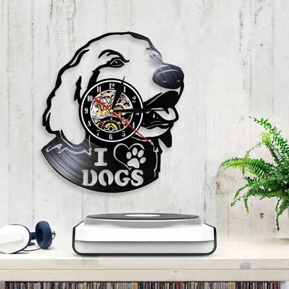I Love Dog Labrador Head Silhouette 3D Wall Lovely Dog Puppy Vinyl Record (WITHOUT LED) Wall Time Clock Unique Gift For Dog Lovers TRENDYPET'S ZONE