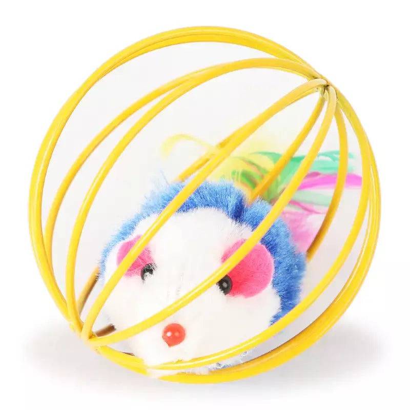 Interactive Cat Teaser Toy Colorful Mouse in Metal Cage - TrendyPet's Zone