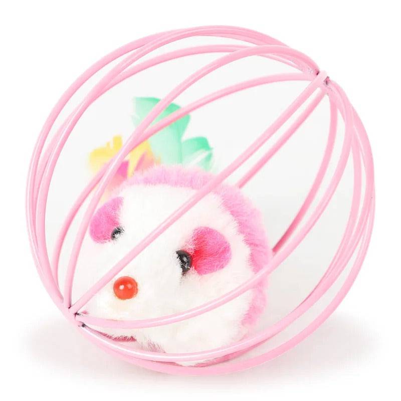 Interactive Cat Teaser Toy Colorful Mouse in Metal Cage - TrendyPet's Zone