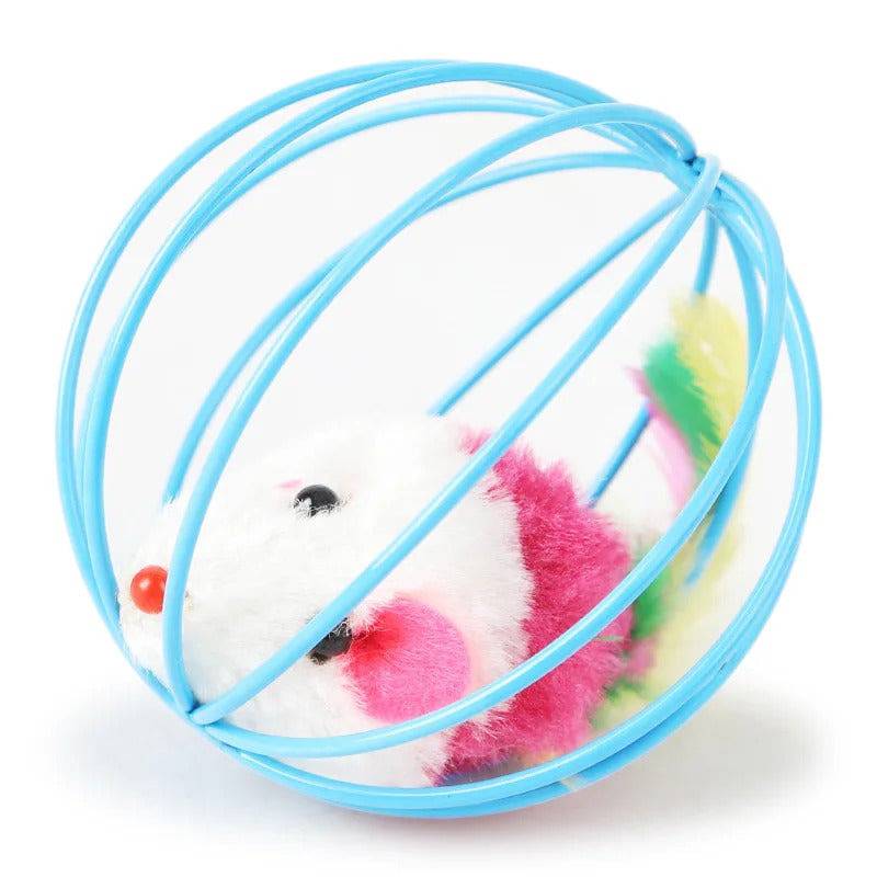 Interactive Cat Teaser Toy Colorful Mouse in Metal Cage - TrendyPet's Zone