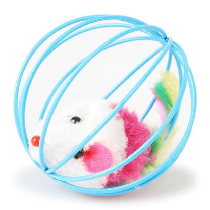 Interactive Cat Teaser Toy Colorful Mouse in Metal Cage - TrendyPet's Zone