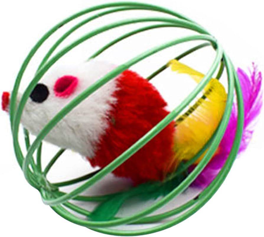 Interactive Cat Teaser Toy Colorful Mouse in Metal Cage - TrendyPet's Zone
