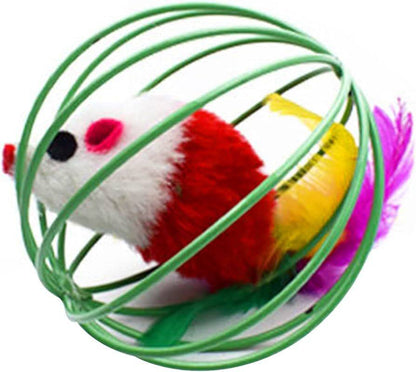 Interactive Cat Teaser Toy Colorful Mouse in Metal Cage - TrendyPet's Zone