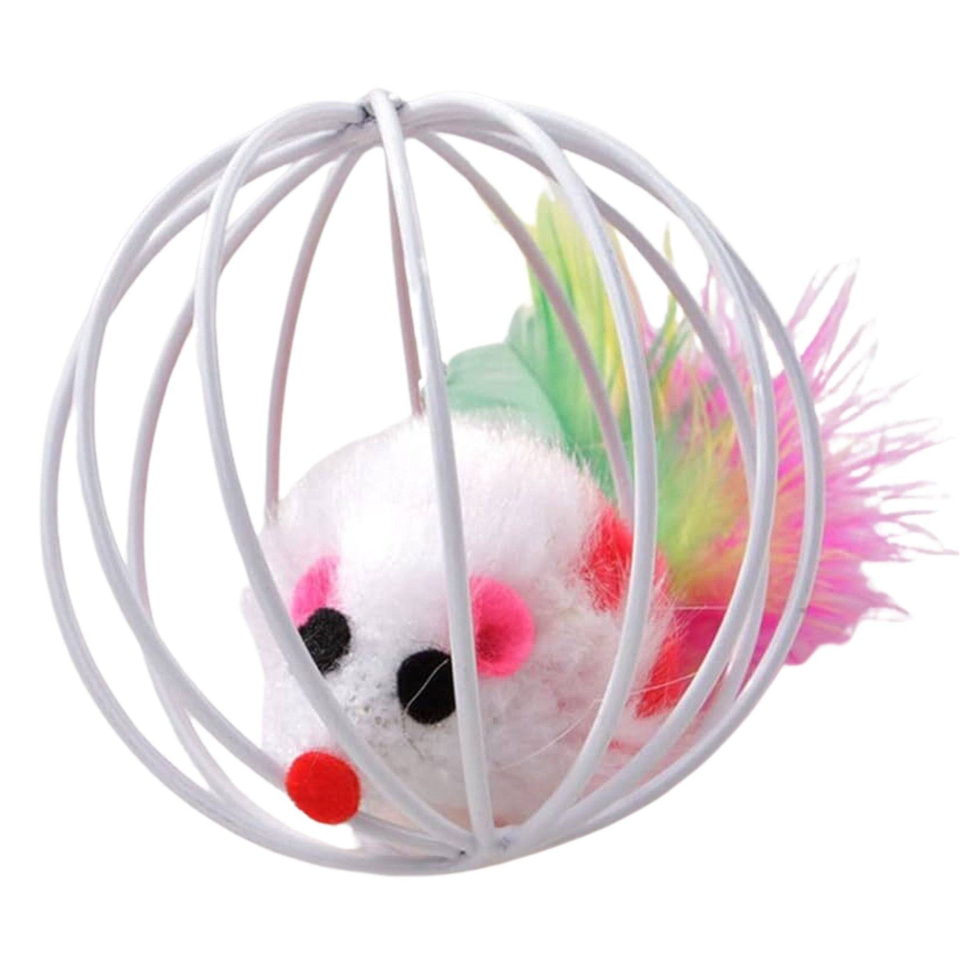 Interactive Cat Teaser Toy Colorful Mouse in Metal Cage - TrendyPet's Zone