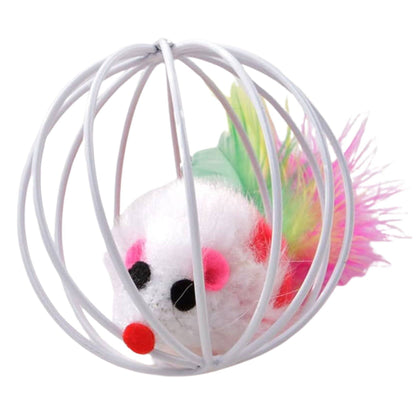 Interactive Cat Teaser Toy Colorful Mouse in Metal Cage - TrendyPet's Zone