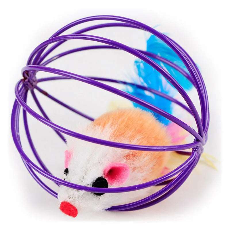 Interactive Cat Teaser Toy Colorful Mouse in Metal Cage - TrendyPet's Zone