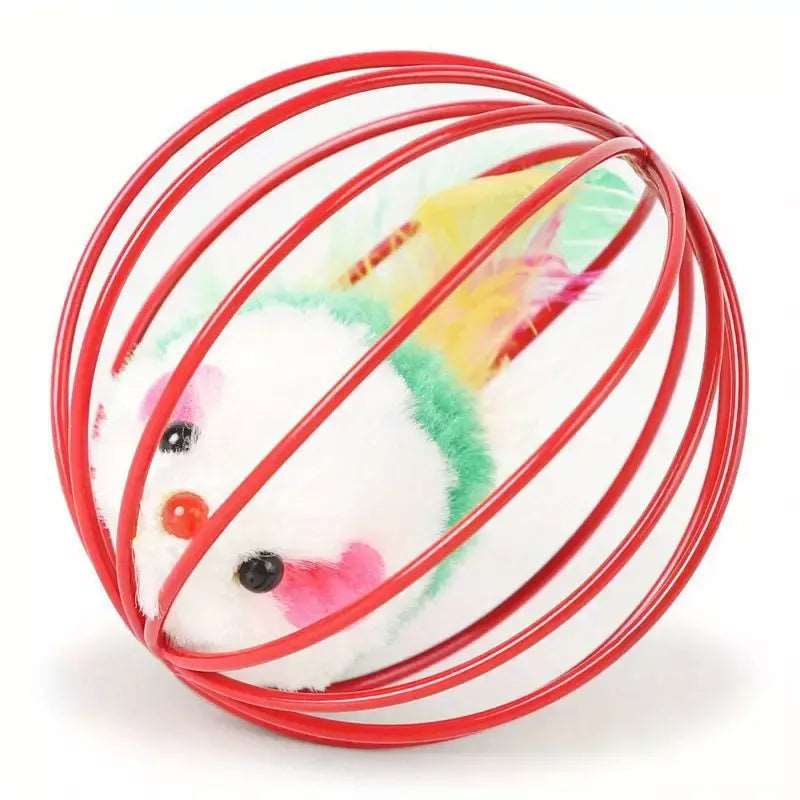 Interactive Cat Teaser Toy Colorful Mouse in Metal Cage - TrendyPet's Zone