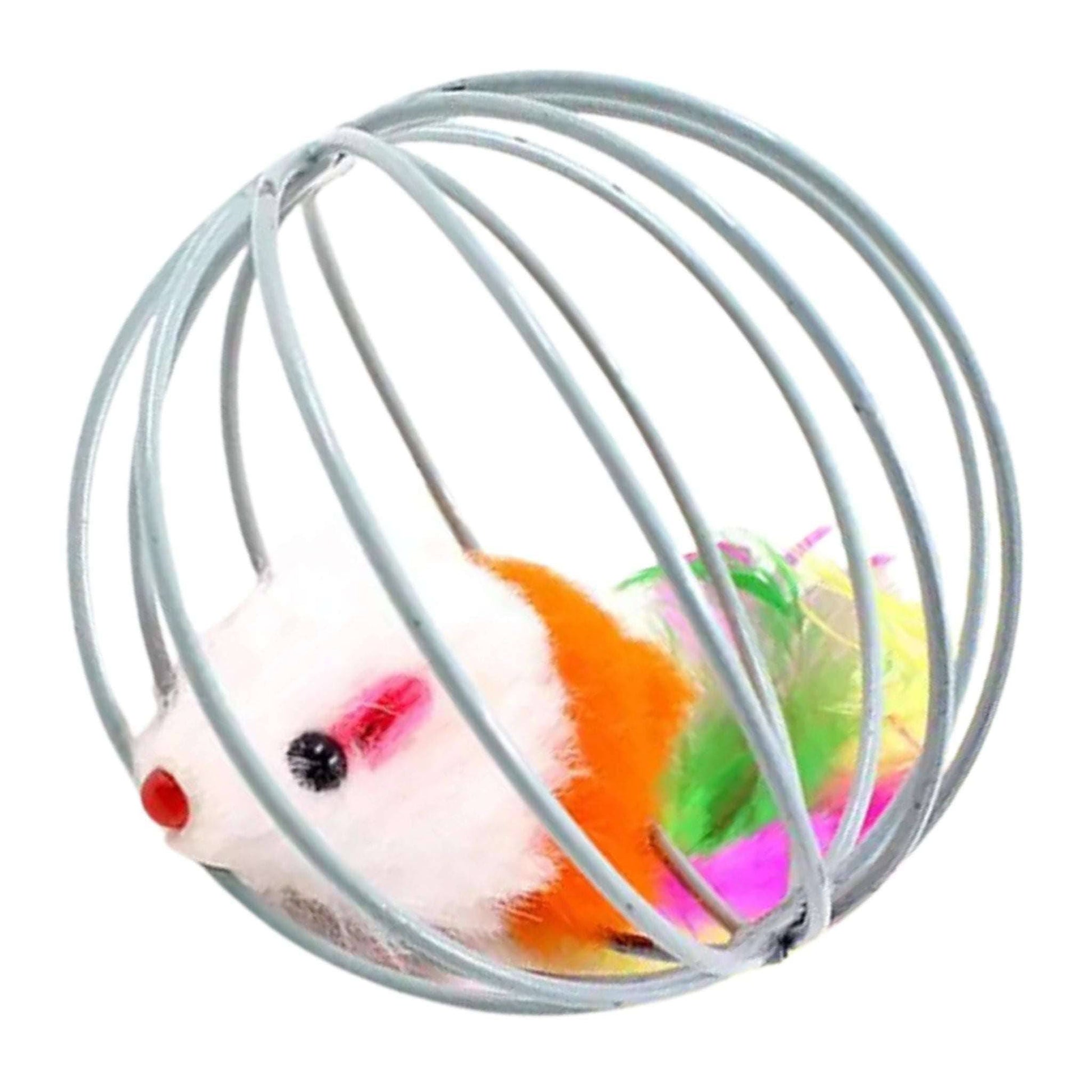 Interactive Cat Teaser Toy Colorful Mouse in Metal Cage - TrendyPet's Zone