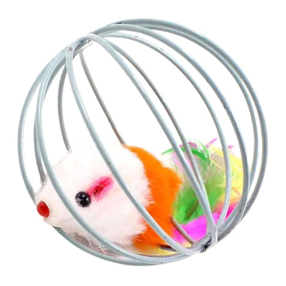 Interactive Cat Teaser Toy Colorful Mouse in Metal Cage - TrendyPet's Zone