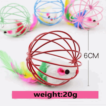 Interactive Cat Teaser Toy Colorful Mouse in Metal Cage - TrendyPet's Zone