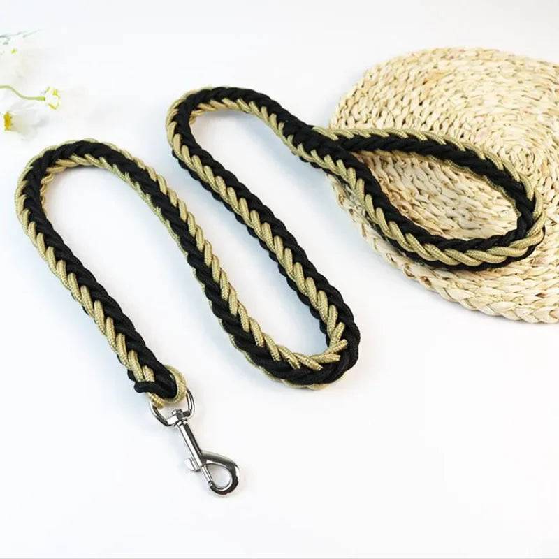 Khaki Black Super Strong Coarse Nylon Dog Leash Double Row Adjustable Collar For Medium Large Dogs - TrendyPet's Zone