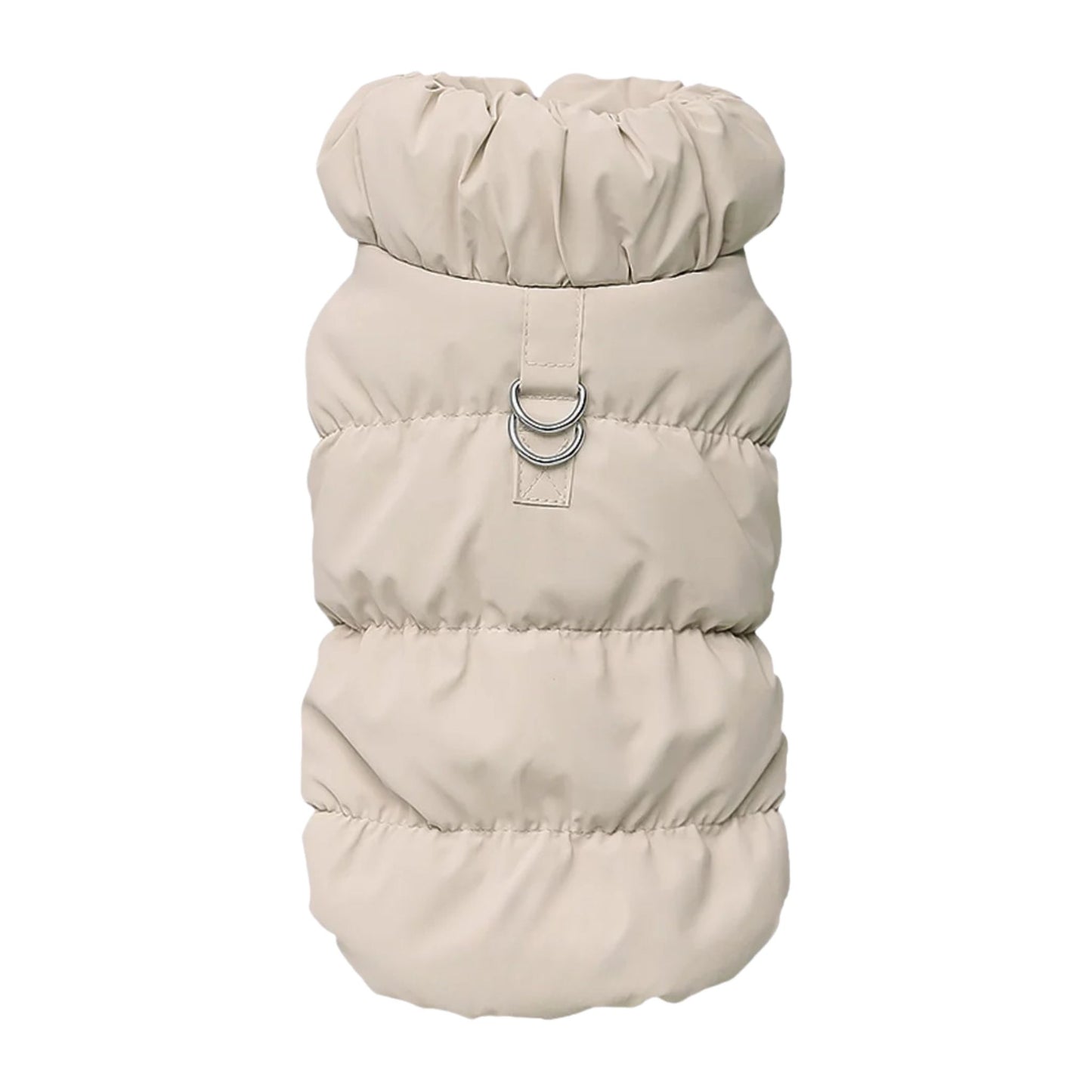 Khaki cozy quilted dog vest jacket with built-in harness from TrendyPet's Zone, perfect for outdoor walks and comfort.