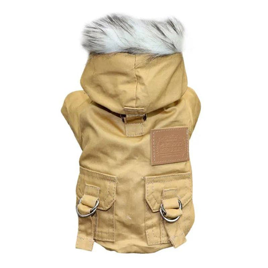 Khaki Dog Pet Winter Thickened Hiking Coat Hooded Soft And Comfortable Puppy Coat Jacket Outdoor Sports Pet Clothing - TrendyPet's Zone