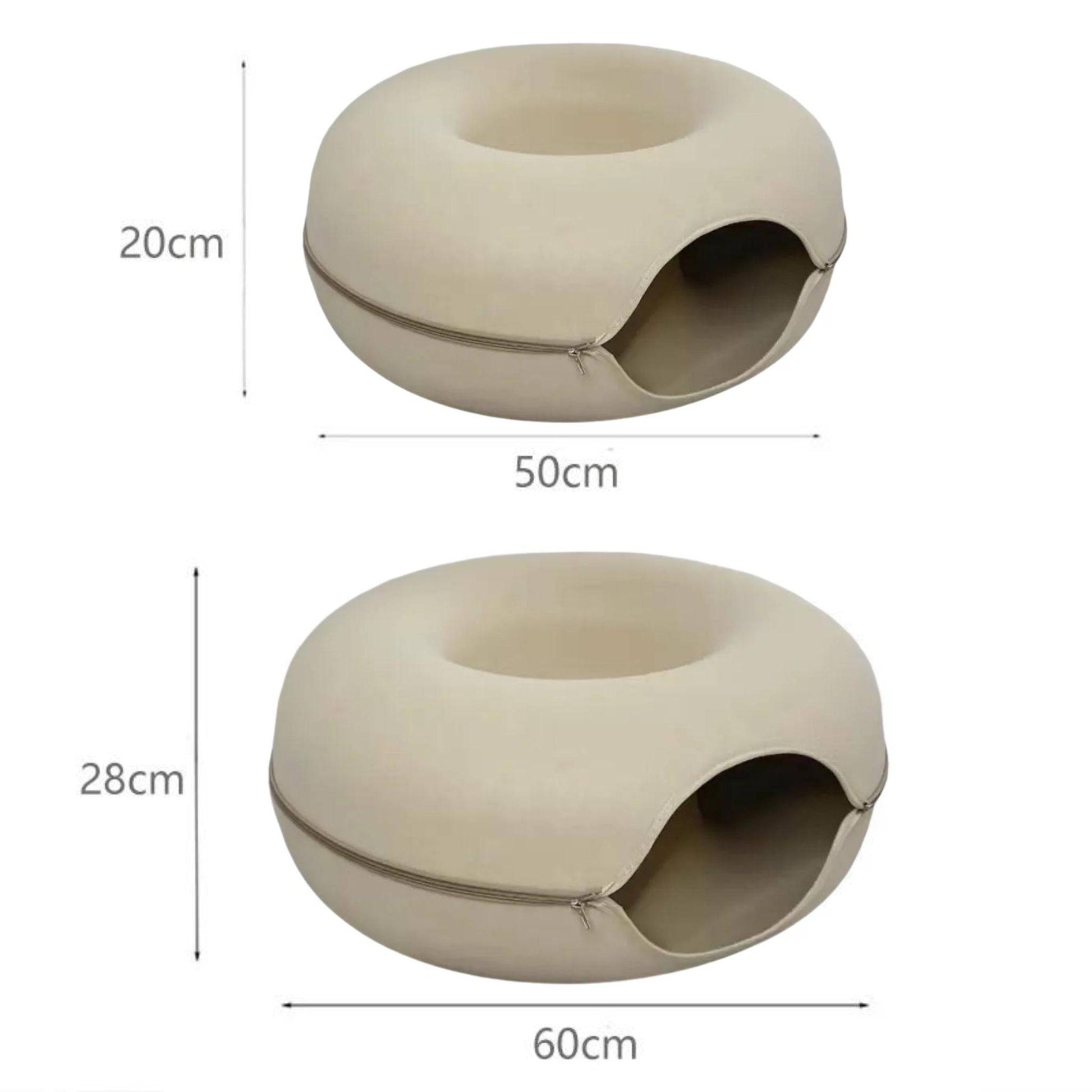 Khaki Donut Cat Bed for 2 Pets Tunnel Kitten House Basket Interactive Natural Felt Cave Nest - TrendyPet's Zone