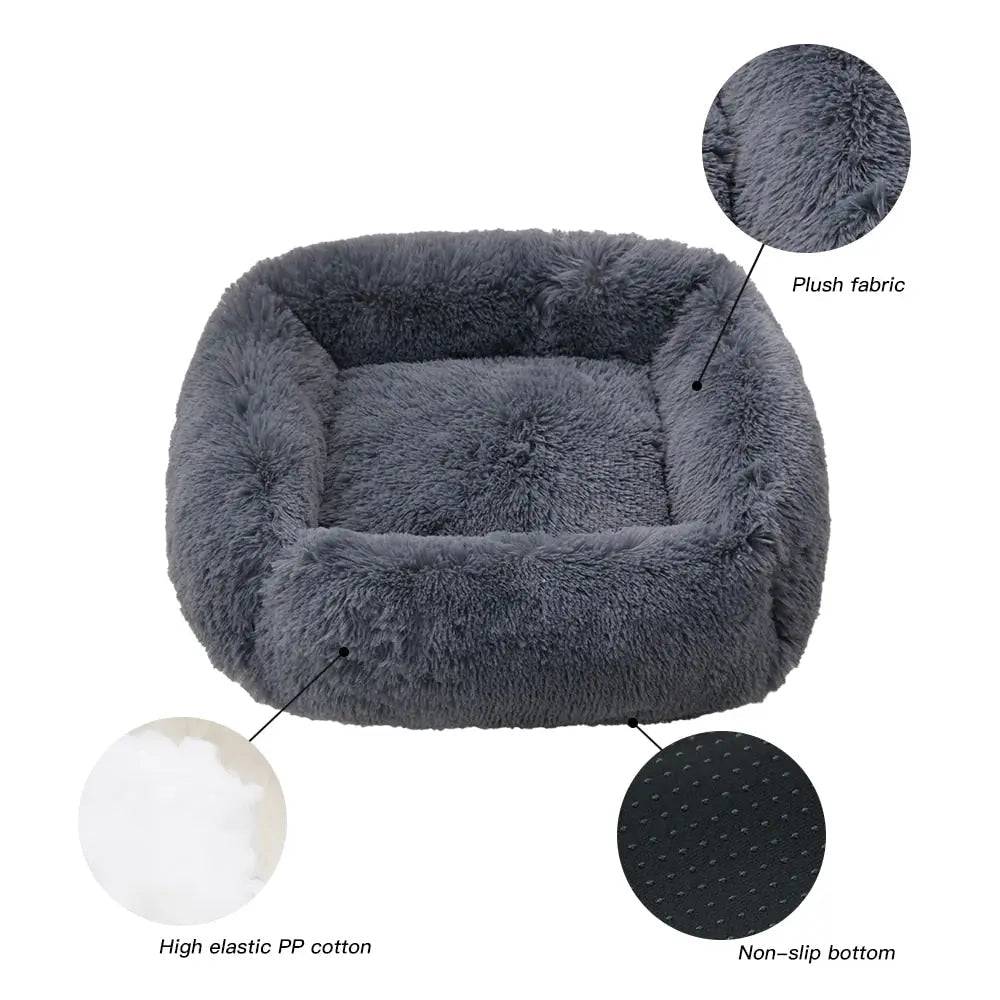 Khaki Fluffy Dog Sofa Bed Square Pet Beds Cat Mat Plush Dogs House Indoor Winter Warm Pet Sleeping Kennel For Small Medium Large Dogs TRENDYPET'S ZONE