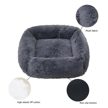 Khaki Fluffy Dog Sofa Bed Square Pet Beds Cat Mat Plush Dogs House Indoor Winter Warm Pet Sleeping Kennel For Small Medium Large Dogs TRENDYPET'S ZONE