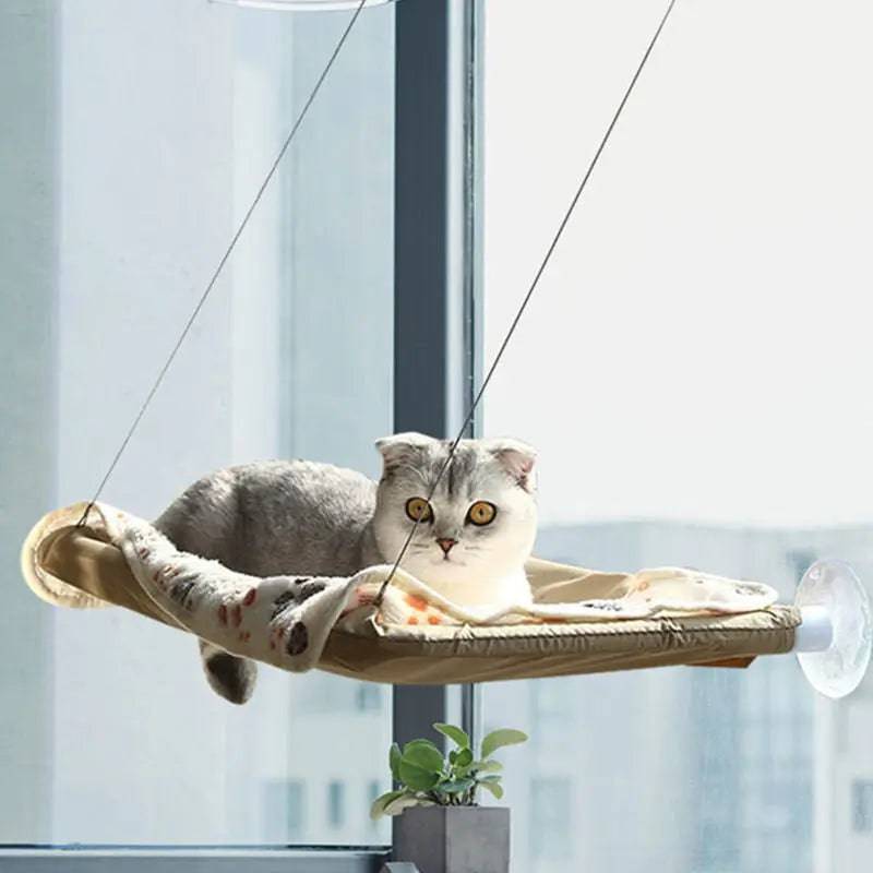 Khaki Hanging Cat Bed Pet Cat Hammock Aerial Cats Bed House Kitten Climbing Frame Sunny Window Seat Nest Bearing 20kg Pet Accessories - TrendyPet's Zone