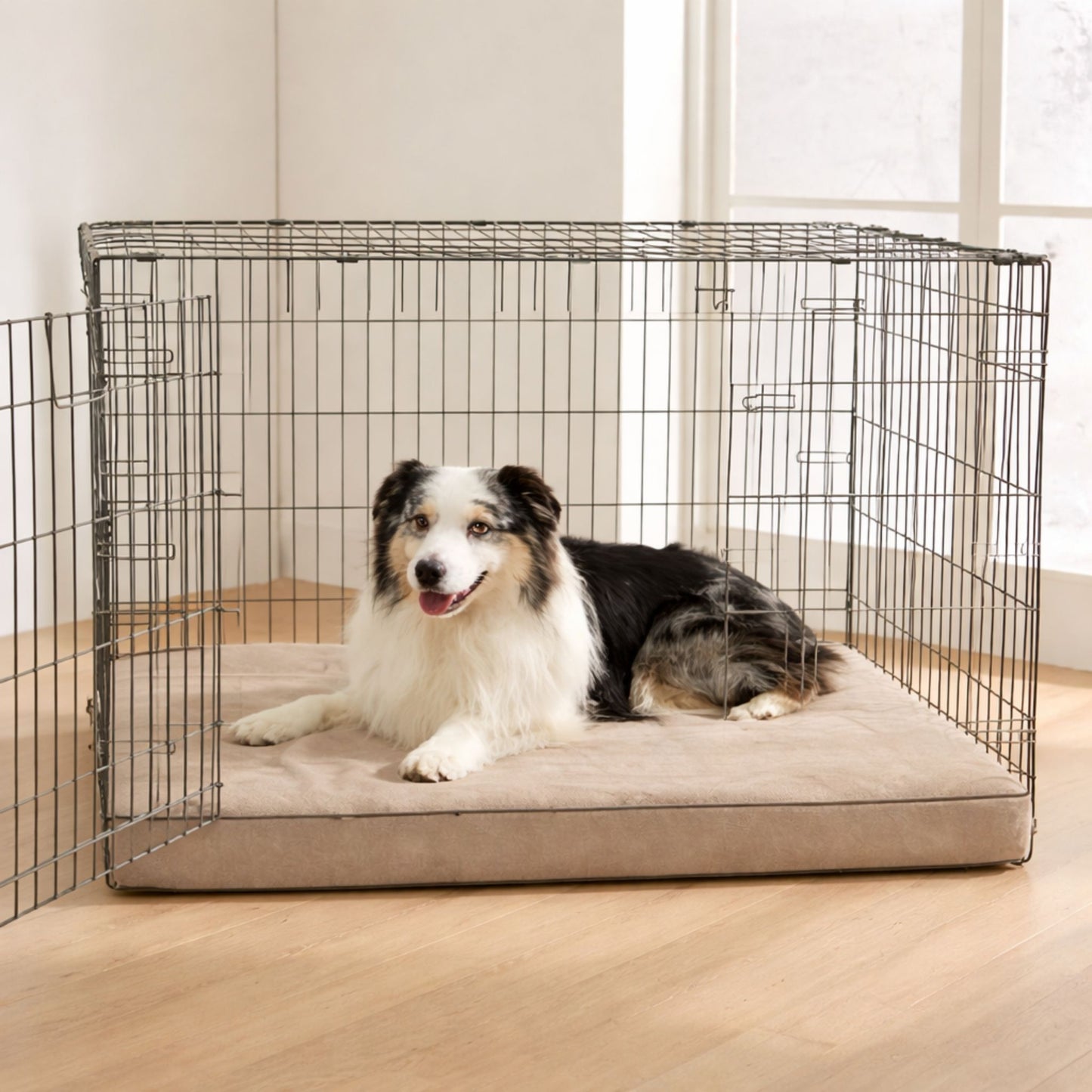 Khaki Orthopedic Waterproof Dog Bed with Removable Washable Cover and Nonskid Bottom for Crate, Memory Foam Size 41" x 29" × 3.5" TrendyPet's Zone