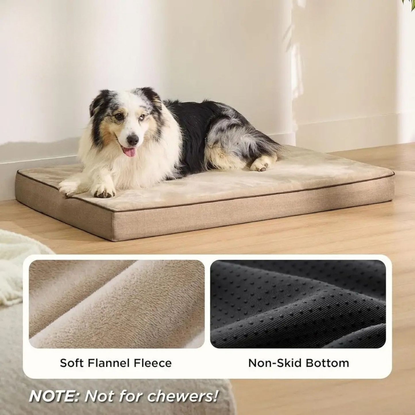 Khaki Orthopedic Waterproof Dog Bed with Removable Washable Cover and Nonskid Bottom for Crate, Memory Foam Size 41" x 29" × 3.5" TrendyPet's Zone