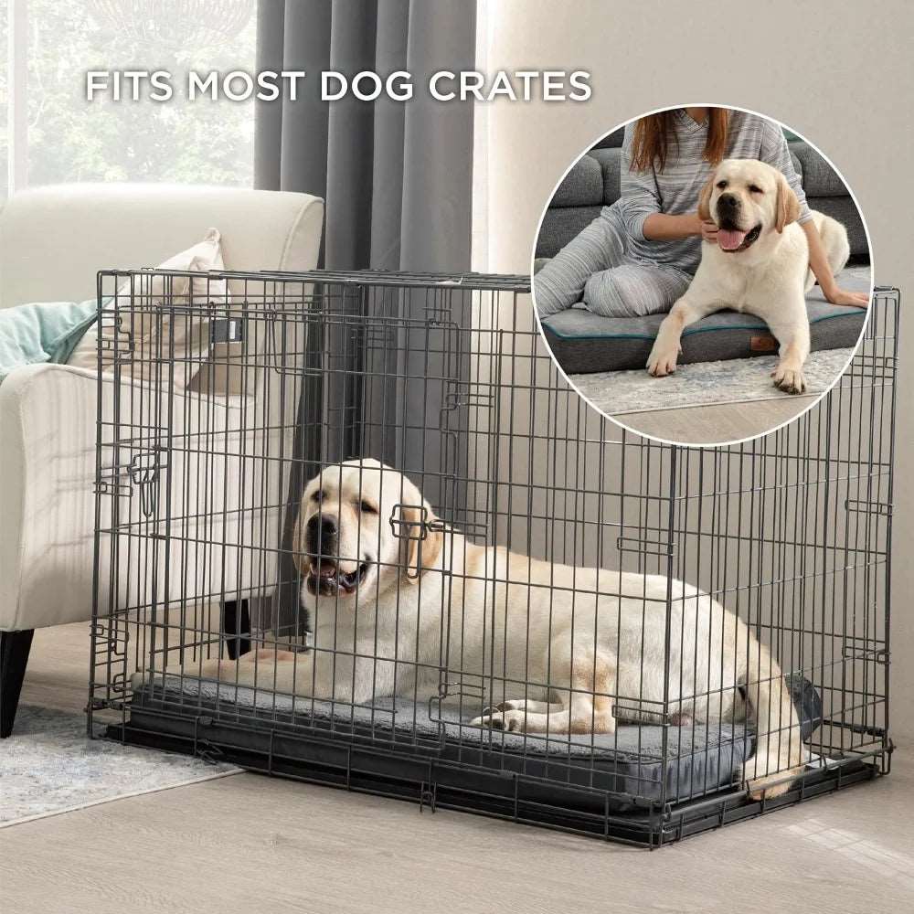 Khaki Orthopedic Waterproof Dog Bed with Removable Washable Cover and Nonskid Bottom for Crate, Memory Foam XL Size 41" x 29" × 3.5" - TrendyPet's Zone
