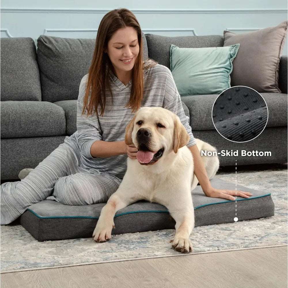 Khaki Orthopedic Waterproof Dog Bed with Removable Washable Cover and Nonskid Bottom for Crate, Memory Foam XL Size 41" x 29" × 3.5" - TrendyPet's Zone
