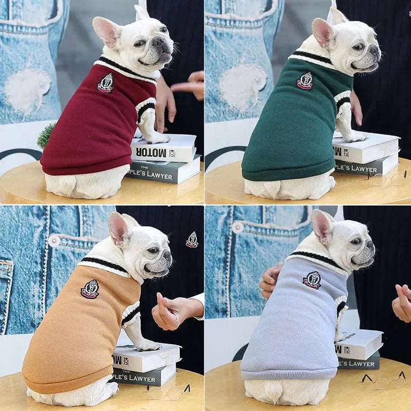 Khaki Preppy Style V-Neck Dog Sweater Warm Winter Pet Cloth TrendyPet's Zone