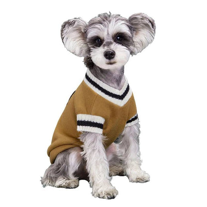 Khaki Preppy Style V-Neck Dog Sweater Warm Winter Pet Cloth - TrendyPet's Zone