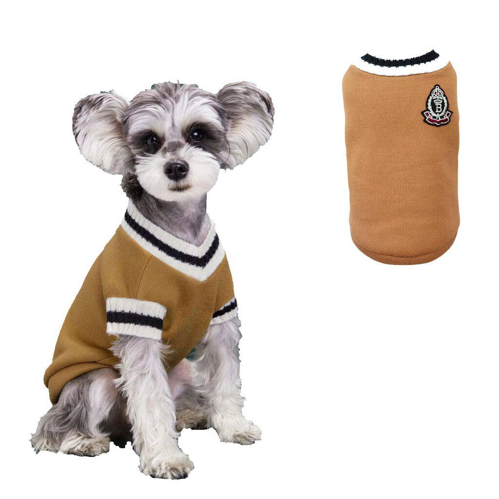 Khaki Preppy Style V-Neck Dog Sweater Warm Winter Pet Cloth - TrendyPet's Zone