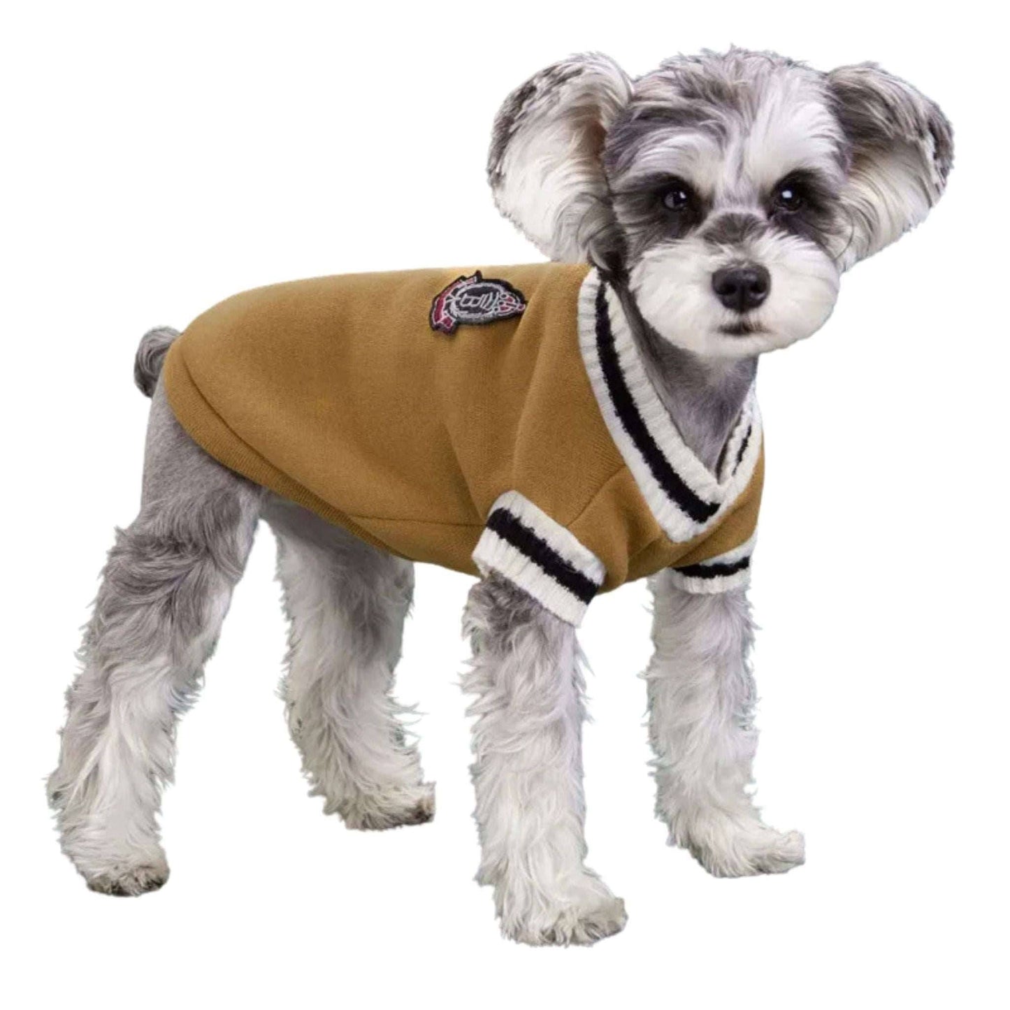 Khaki Preppy Style V-Neck Dog Sweater Warm Winter Pet Cloth - TrendyPet's Zone