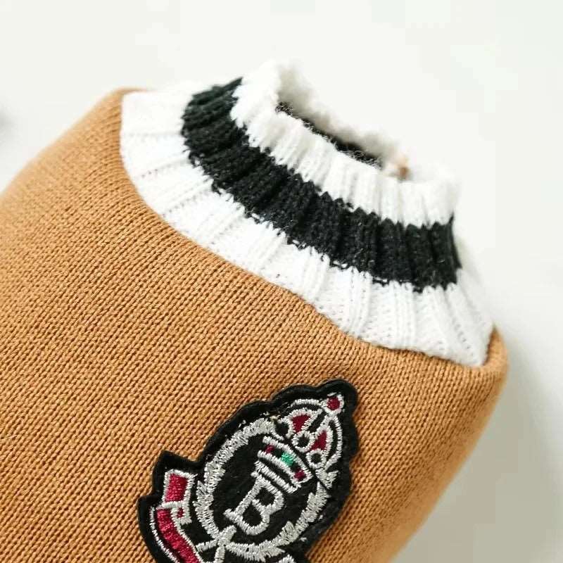 Khaki Preppy Style V-Neck Dog Sweater Warm Winter Pet Cloth - TrendyPet's Zone