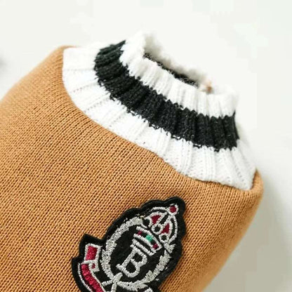 Khaki Preppy Style V-Neck Dog Sweater Warm Winter Pet Cloth - TrendyPet's Zone