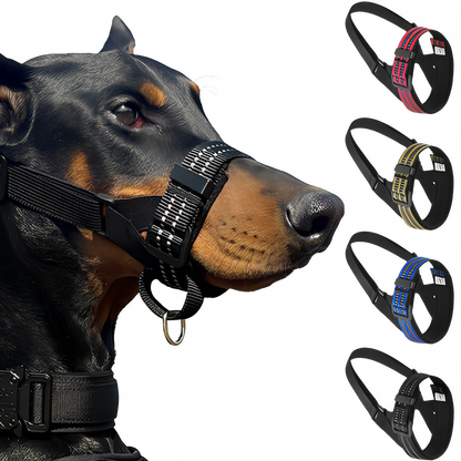Reflective black dog muzzle by TrendyPet's Zone, designed for anti-barking, safety, and comfortable fit during walks.