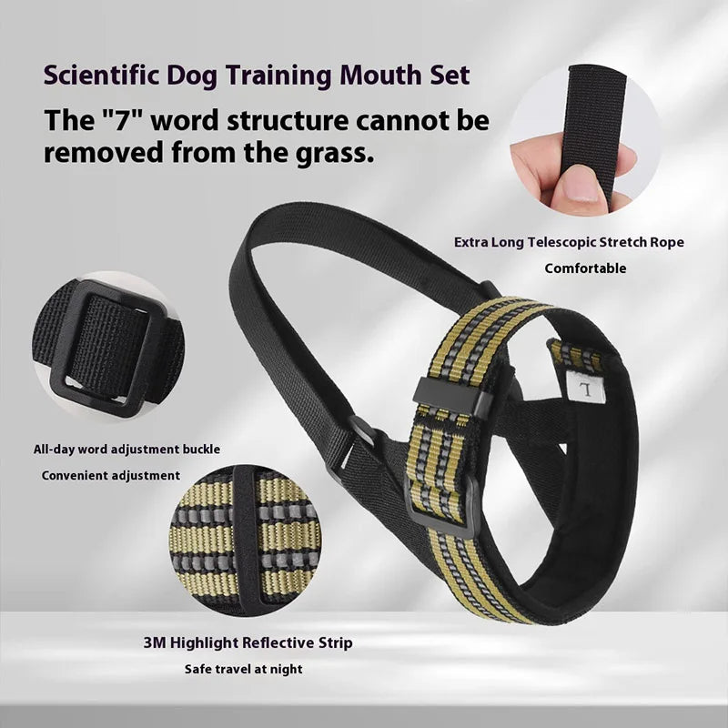 Reflective black dog muzzle by TrendyPet's Zone, designed for anti-barking, safety, and comfortable fit during walks.