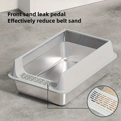 Black stainless steel cat litter box by TrendyPet's Zone with leak-proof and splash-proof design for large cats.