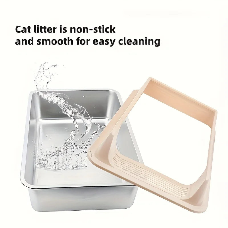 Stainless steel cat litter box by TrendyPet's Zone, leak-proof and splash-proof, large size suitable for big cats.