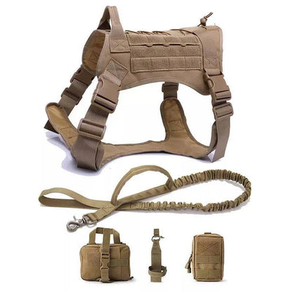 Khaki Tactical Dog Pet Vest With Bags Military Harness Leash Set - TrendyPet's Zone