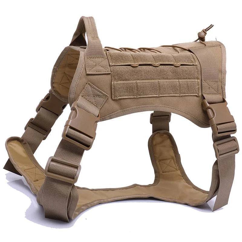 Khaki Tactical Dog Pet Vest With Bags Military Harness Leash Set - TrendyPet's Zone