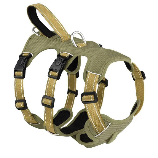 Khaki Waterproof Dog Harness Safe Buckle Padded Reflective Nylon Vest Medium Large Dog - TrendyPet's Zone