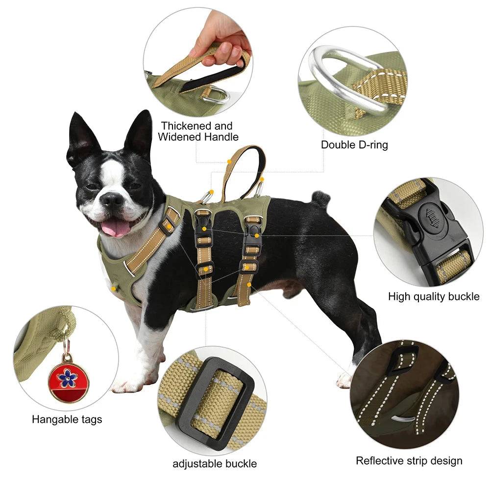 Khaki Waterproof Dog Harness Safe Buckle Padded Reflective Nylon Vest Medium Large Dog - TrendyPet's Zone